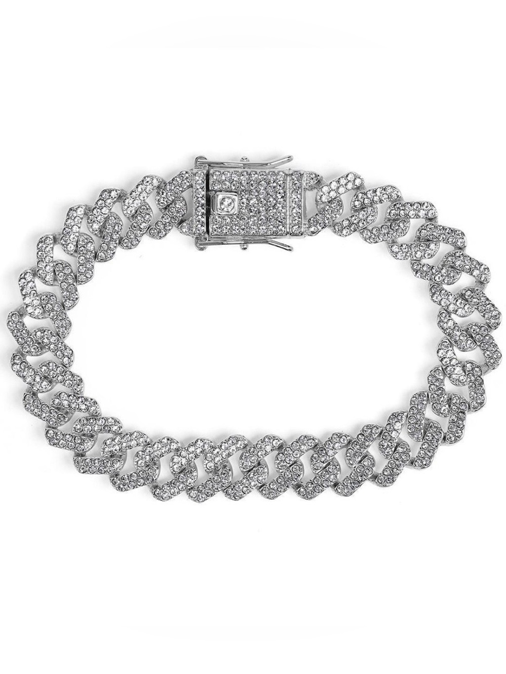 Invicta Elements Mens Silver Iced Out Crystal Cuban Link Bracelet